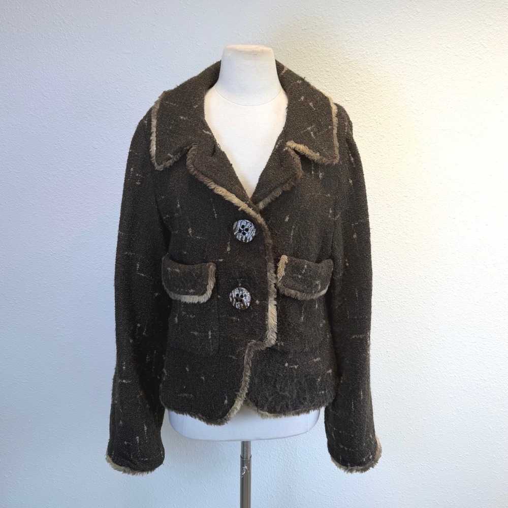 An Ren New York Art To Wear Fuzzy Blazer Womens Medium Artsy Boho Faux Fur